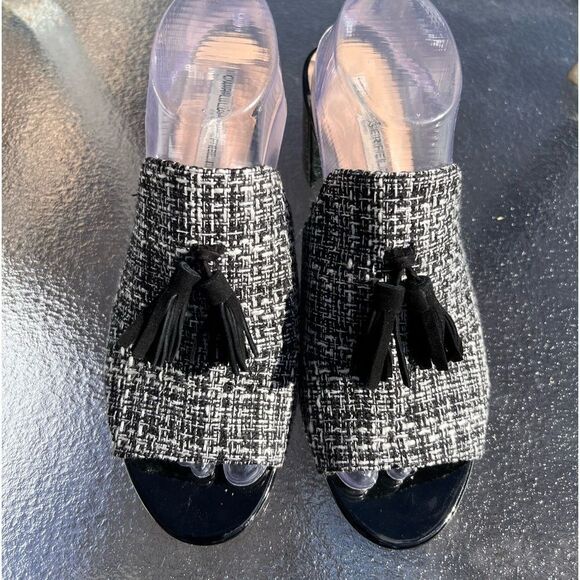 Karl Lagerfeld Paris Hettie7 Black Tweed Block Heel Open Toe Mules Size 9 - Picture 2 of 9